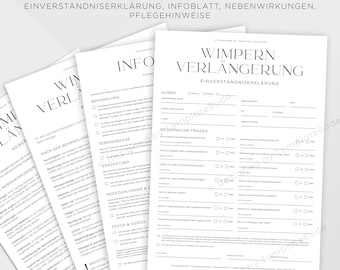Einverständniserklärung Wimpernverlängerung, Infoblatt für Behandlung, Pflegehinweise, Nebenwirkungen, Sofortdownload