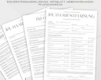 Einverständniserklärung für IPL-Haarentfernung, Pflegehinweise, Nebenwirkungen, Infoblatt für IPL Behandlung