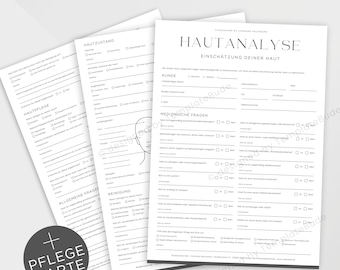 Hautanalysebogen Vorlage für kosmetische Behandlung, Formular zur dermatologischen Einschätzung der Haut