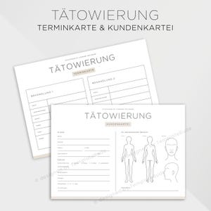 Kundenkartei Tätowierung mit Terminkarte, Kundenblatt für Tattoo Studio, Kundenerfassung Tattoo, Sofortdownload