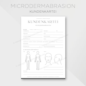 Kundenkartei für Microdermabrasion und Terminkarte, Fragebogen für Kunden bei Microdermabrasion Behandlung