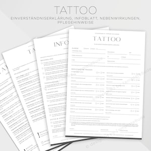Einverständnis für Tätowierung, Einverständniserklärung für Tattoo Behandlung mit Nebenwirkungen und Pflegehinweisen