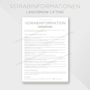 Vorabinformationen Lash Lifting & Brow Lifting, Informationsblatt Lash/Brow Lifting