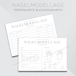 Kundenkartei Nagelmodellage mit Terminkarte,  Kundenblatt für Nagelstudio