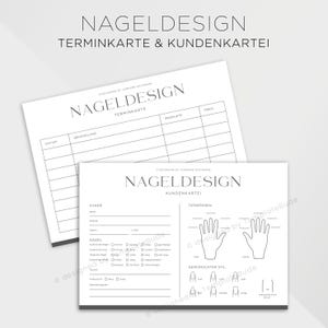 Kundenkartei Nagelmodellage mit Terminkarte,  Kundenblatt für Nagelstudio