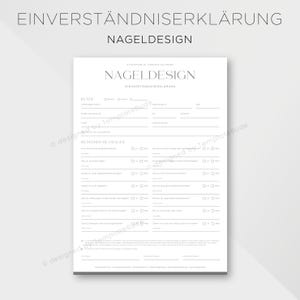 Einverständniserklärung für Nageldesign, Nagelmodellage in Nagelstudio Formular für Behandlung