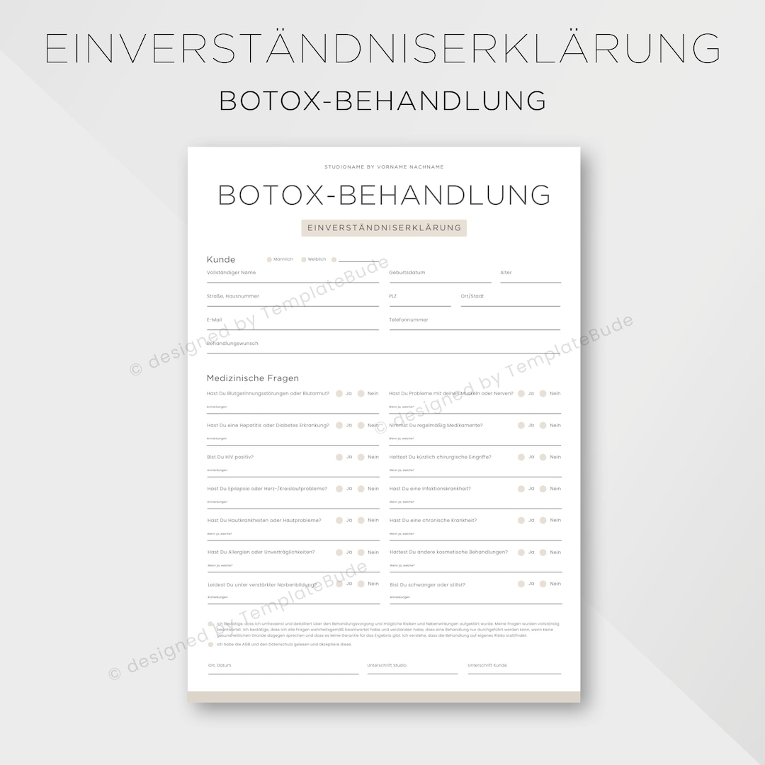 Botox Authorization Consent Form Botox Treatment Consent for Botulinum Toxin Injection ...