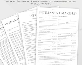 Einverständnis für Permanent Make-Up, Nebenwirkungen, Pflegehinweise PMU Behandlung, Kundenformulare