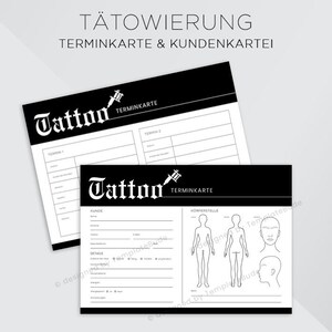 Kundenkartei Tätowierung mit Terminkarte, Kundenblatt für Tattoo Studio, Kundenerfassung Tattoo, Sofortdownload