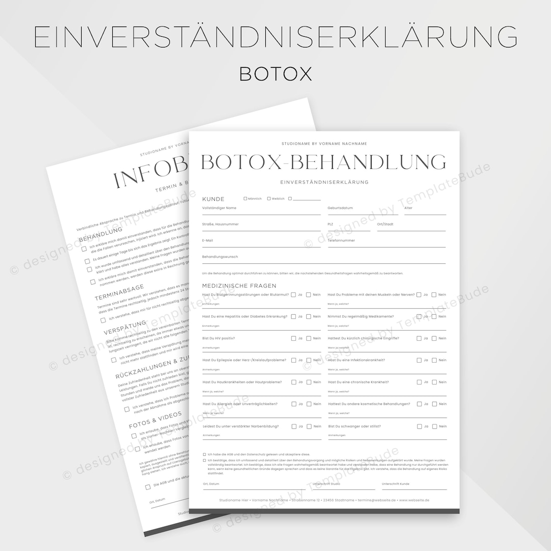 Consent Form for Botox Treatment: Consent for Botulinum Toxin Injection ...