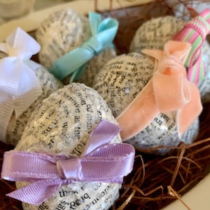 Soft Colors Paper Mache Glitter Eggs Tiered Tray Decor French Dictionary Pages Bowl Fillers Petite Unbreakable Mother&#39;s Day Gift
