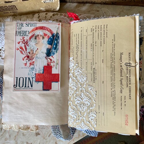 Old Glory Handmade shops Junk Journal, Fourth of July, Patriotic Journal, Red, White and Blue, Art Journal, Vintage, Shabby Chic, Ephemera,Holiday