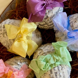 Pastel Colors Paper Mache Glitter Mini Eggs Tiered Tray Decor French Dictionary Pages Bowl Filler Set of 5 Home Decor Shabby Chic
