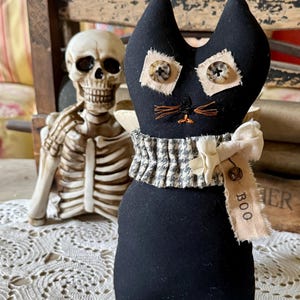Spooky Farmhouse Primitive Cat, Black cat, Halloween decor, Stuffed animal, Shelf sitter, Seasonal decor, Fall, Autumn decoration