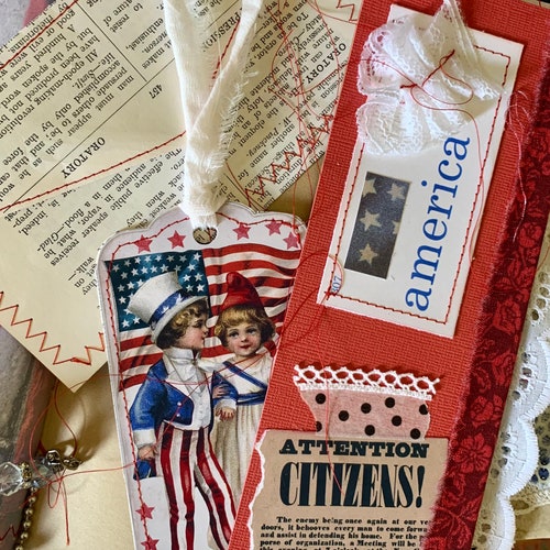 Old Glory Handmade shops Junk Journal, Fourth of July, Patriotic Journal, Red, White and Blue, Art Journal, Vintage, Shabby Chic, Ephemera,Holiday