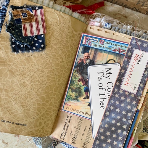 Old Glory Handmade shops Junk Journal, Fourth of July, Patriotic Journal, Red, White and Blue, Art Journal, Vintage, Shabby Chic, Ephemera,Holiday