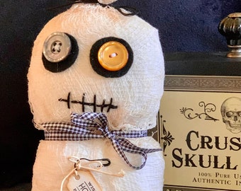 Handmade Halloween Mummy Doll: Fall Tiered Tray Decor