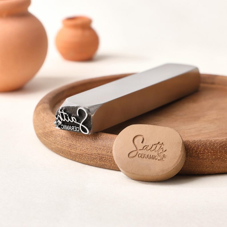 Personalized logo Ceramic Stamps, Polymer Clay Stamp, Custom Tiny Metal Pottery Stamp, Father's Day Gifts For Pottery Makers, Gift for Him image 1