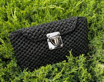 Abendtasche Clutch für Frauen, Damen Party Handtasche Hochzeit Tasche Geldbörse, Frauen Handtasche, Strick Frau schwarz Clutch, kleine Stricktasche, Geschenk für Sie