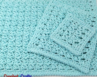 Slanted Puff Stitch Dishcloth, Placemat and Coaster Set - PDF Pattern