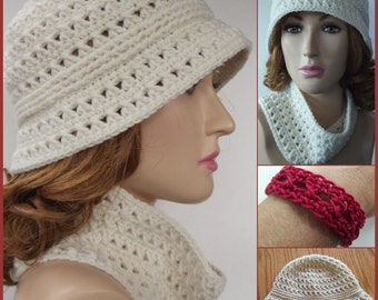 Ribbed Brim Hat, Cowl & Bracelet ~ PDF Crochet Pattern