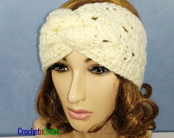Twist Ear Warmer Crochet Pattern - Alternating Shells and V's