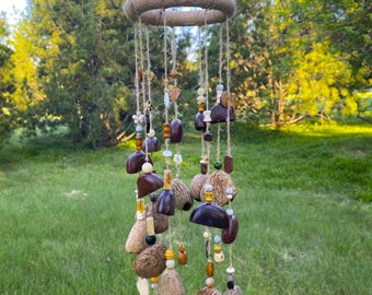 Boho Seed Shell Wind Chime, Indonesian Pangji Fruit, Calming Home Decor