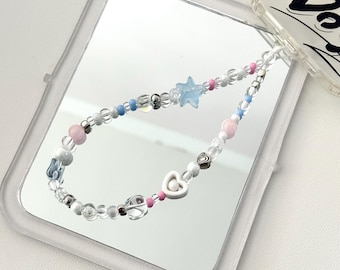 Colorful Beaded Phone Charm, Pink Blue Minimalist Phone Wrist Strap
