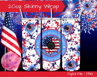 20oz Skinny Tumbler Sublimation Design -she's a good girl love jesus and america too - PNG for sublimation - 20oz skinny straight