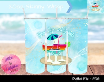 20oz Skinny Tumbler Sublimation Design - Ships sips and sunsets - PNG for sublimation - 20oz skinny straight