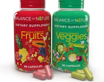Balance of Nature Fruits et légumes - pour femme, homme et enfant - 90 gélules de fruits, 90 gélules de légumes - 1 jeu
