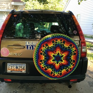 Flower Power Colorful Crochet Circle Car Spare Tire Tyre Cover image 5