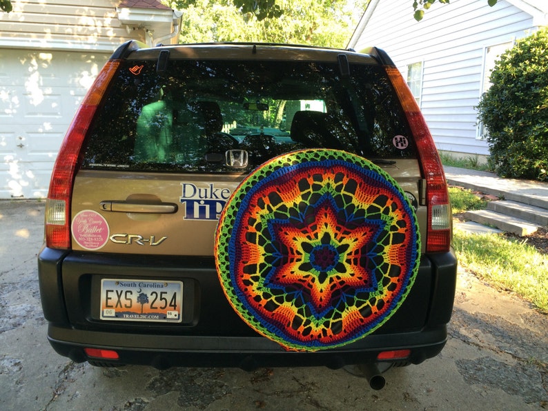 Flower Power Colorful Crochet Circle Car Spare Tire Tyre Cover image 5