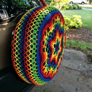 Flower Power Colorful Crochet Circle Car Spare Tire Tyre Cover image 6