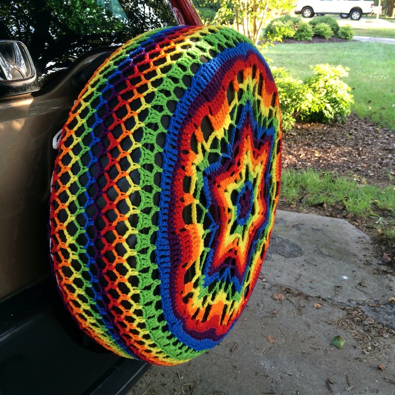 Flower Power Colorful Crochet Circle Car Spare Tire Tyre Cover Etsy