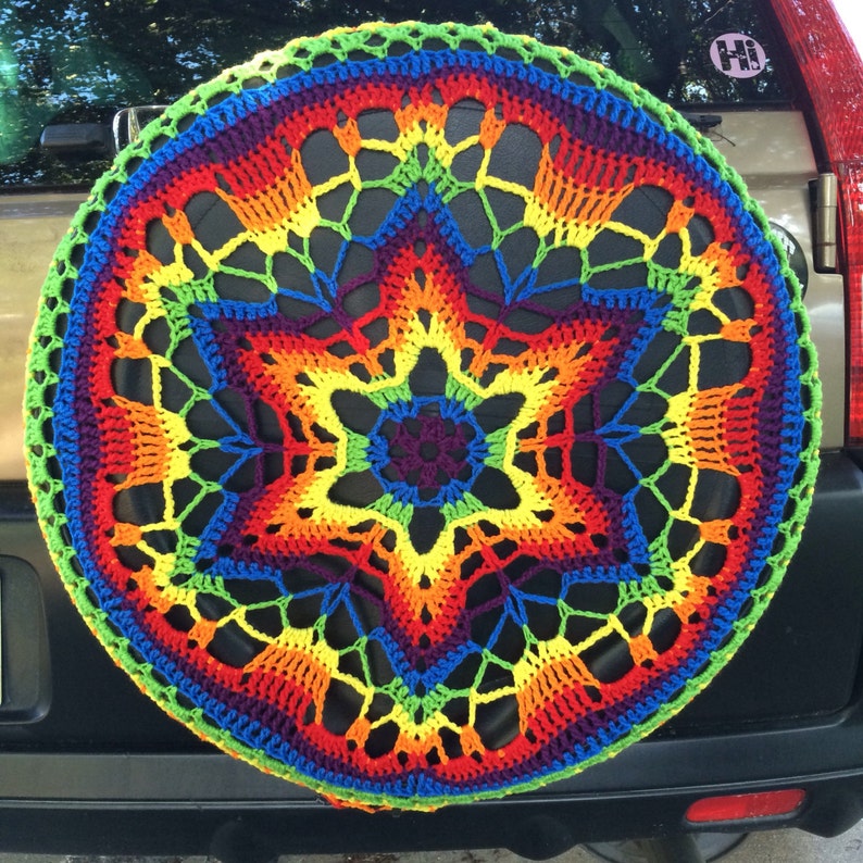 Flower Power Colorful Crochet Circle Car Spare Tire Tyre Cover image 4