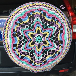 Flower Power Colorful Crochet Circle Car Spare Tire Tyre Cover image 1