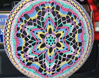 Flower Power Colorful Crochet Circle Car Spare Tire Tyre Cover