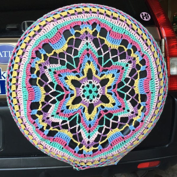 Flower Power Colorful Crochet Circle Car Spare Tire Tyre Cover