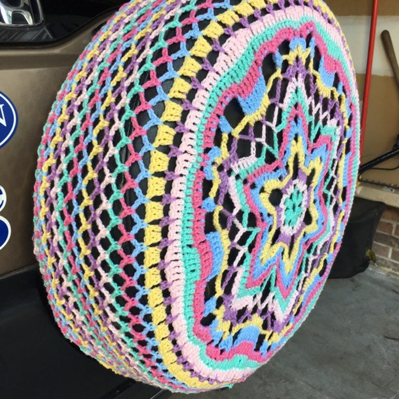 Flower Power Colorful Crochet Circle Car Spare Tire Tyre Cover image 3