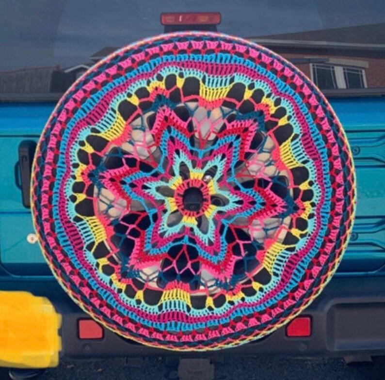 Flower Power Colorful Crochet Circle Car Spare Tire Tyre Cover image 9