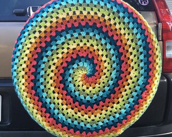 Hippie Tie-Dye Crochet Car Spare Tire Tyre Cover