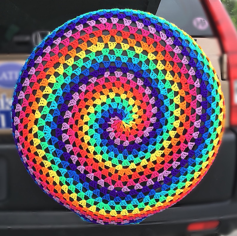 Hippie Tie-Dye Crochet Car Spare Tire Tyre Cover image 1