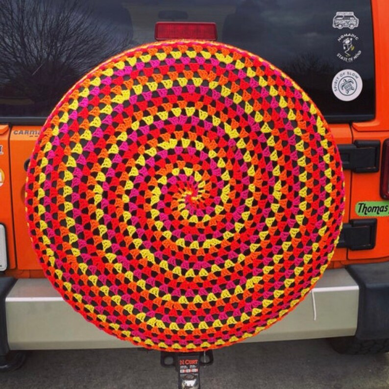 Hippie Tie-Dye Crochet Car Spare Tire Tyre Cover image 3