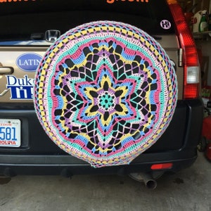 Flower Power Colorful Crochet Circle Car Spare Tire Tyre Cover image 2