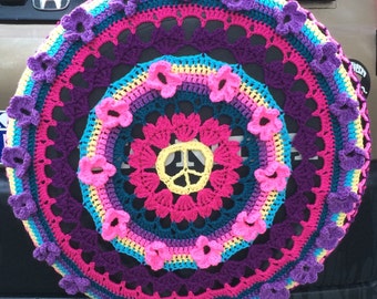 Colorful Crochet Peace and Love Car Spare Tire Tyre Cover