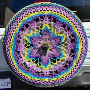 Flower Power Colorful Crochet Circle Car Spare Tire Tyre Cover image 8