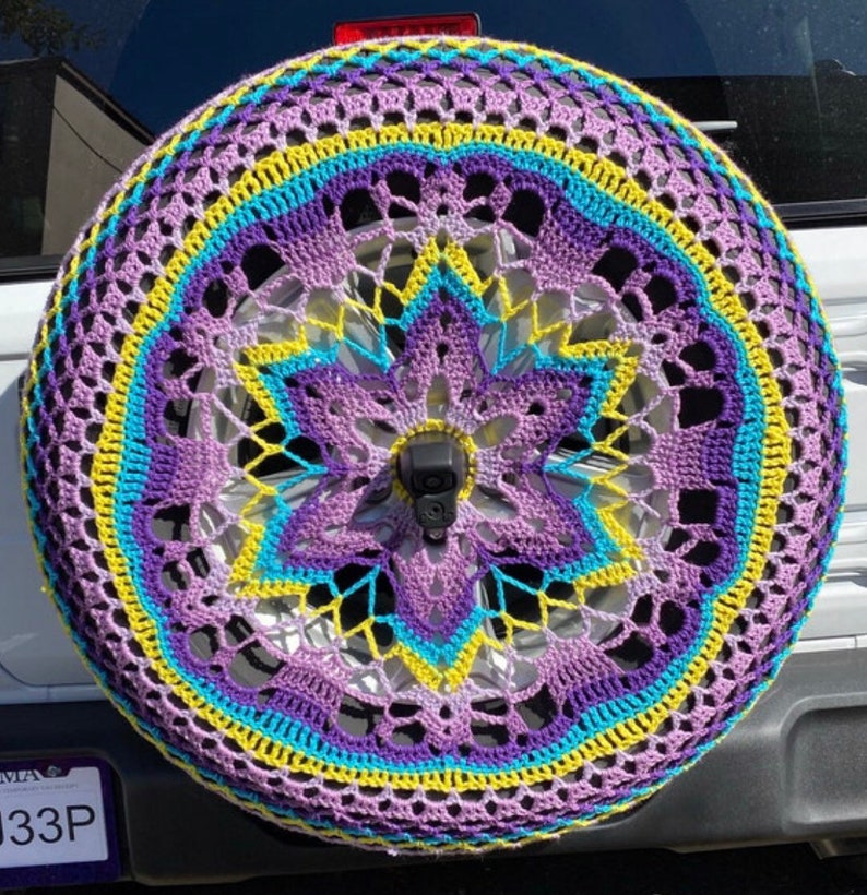 Flower Power Colorful Crochet Circle Car Spare Tire Tyre Cover image 8