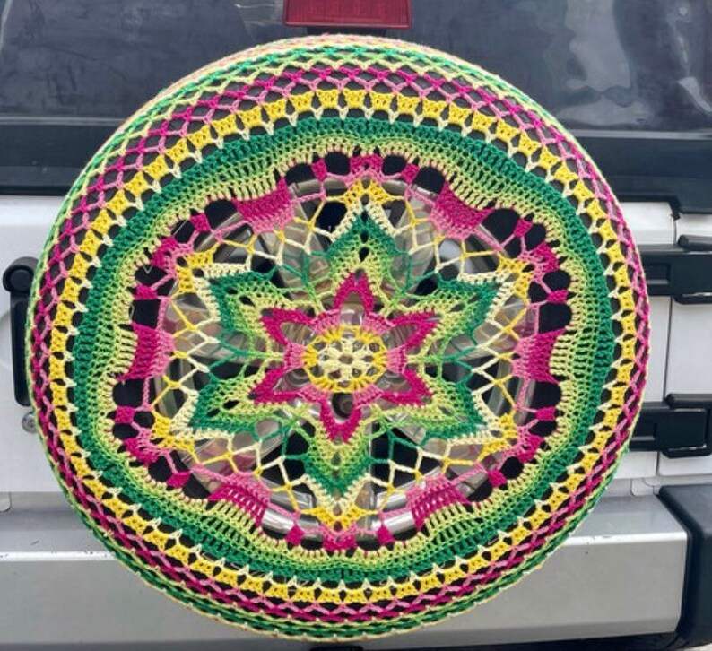 Flower Power Colorful Crochet Circle Car Spare Tire Tyre Cover image 7