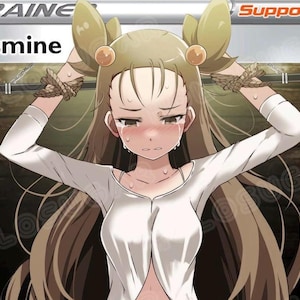 May include: A trading card featuring the character Jasmine. Jasmine is depicted with long brown hair, wearing a white long-sleeved shirt, and has tears on her face. The card has the word "TRAINER" and "Supporter" on it.